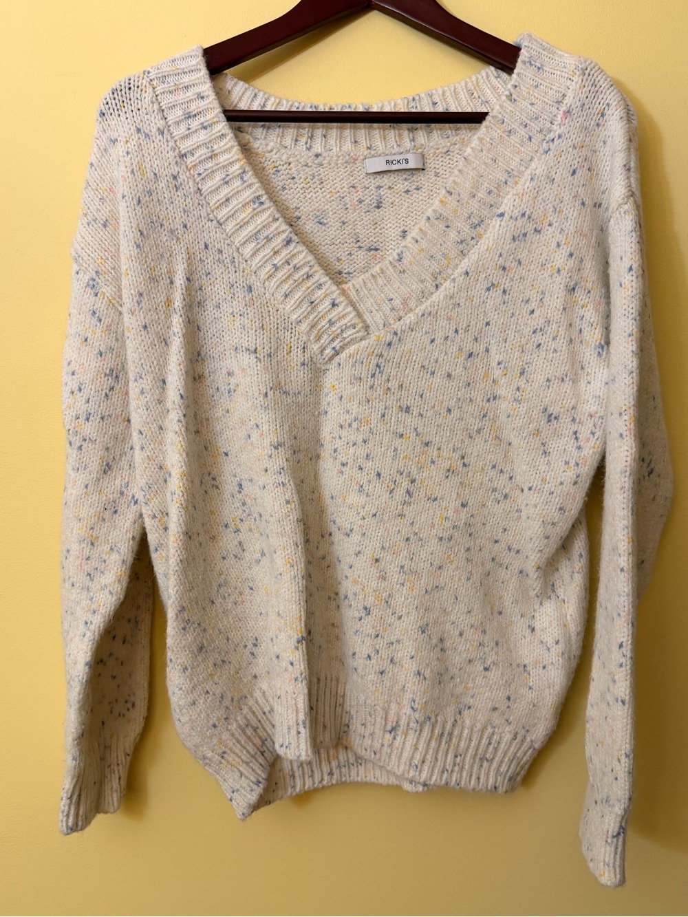 Ricki's Confetti Speckled Knit Overlapped V-Neck Sweater Cozy Slouchy
